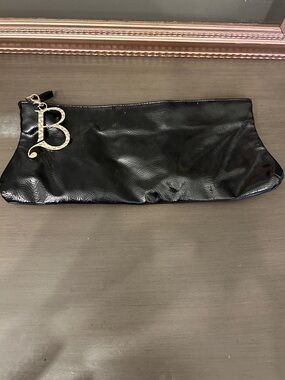 Black Patent Leather Clutch with Gold Initial Charm
